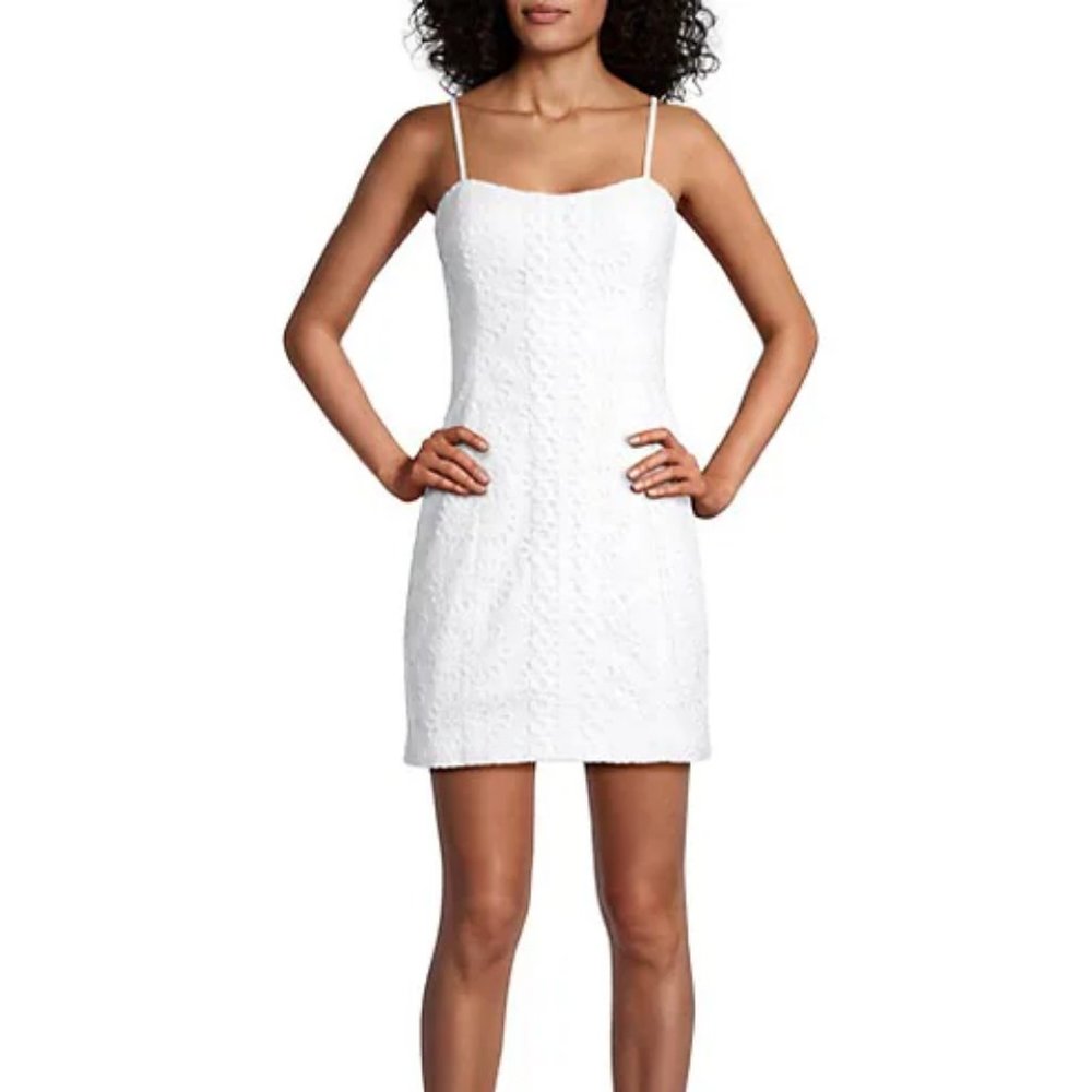 NEW LILLY PULITZER white dress MINI FITTED 4 & 6 EYELET LACE resort wedding